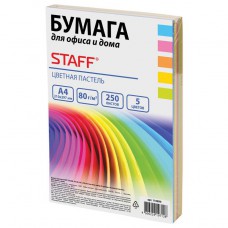 Бумага для ксер. А4 250л 80г/м  микс (5цв.х50л) пастель, STAFF COLOR 110890