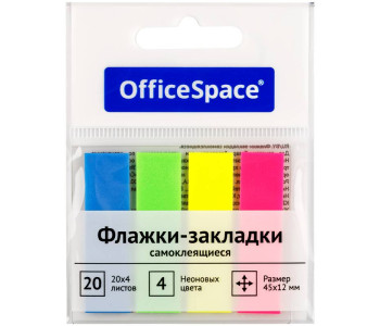 Блок клей. Закладки 45*12мм, 20л.*4 неоновых цвета, PM_54064 OfficeSpace