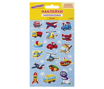 Наклейки зефирные "Транспорт", многоразовые, 10*15 см, ЮНЛАНДИЯ, 661783