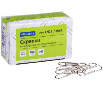 Скрепки канц 22 мм, никел 100 шт. CN22_34068 Спейс