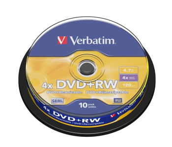 Диск DVD+RW 4,7Gb 4х Cake (10) 43488 Verbatim