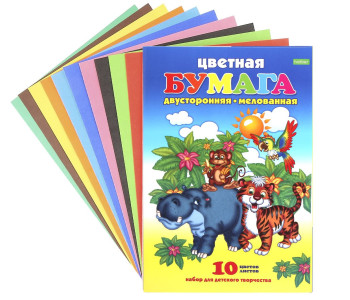 Бумага цветная А4 10л 10цв. мелов. 2-хстр Джунгли 10Бц4м_01953 Хатбер