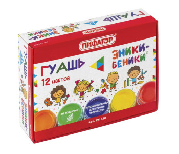 Краски гуашь 12цв. ПИФАГОР ЭНИКИ-БЕНИКИ 10мл 191330
