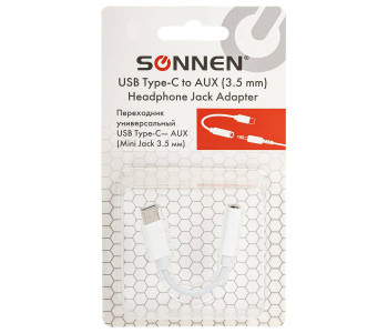 Переходник для наушников с Type-C на AUX (MINI JACK 3.5мм),SONNEN, 0,1м, белый, 513566