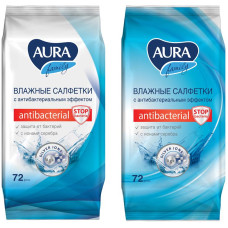 Салфетки влажные Aura "Family", 72шт., антибактериальные 7044