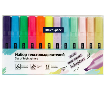 Маркер текст. Набор 6шт неон+6паст 1-4мм HL12_54992 OfficeSpace