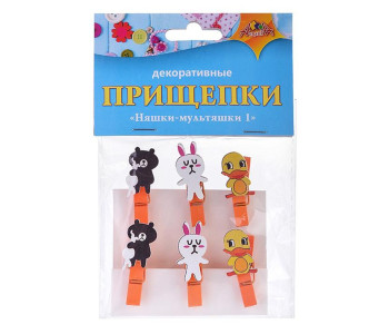Прищепки декоративные Апплика "Няшки-мультяшки", 6шт. С3281-08