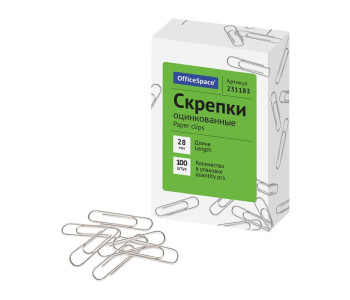 Скрепки канц 28 мм, оцинк 100 шт.  231183 / CZ28_34070 Спейс