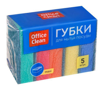 Губки для посуды OfficeClean "Maxi", поролон с абразивным слоем, 9*6,5*2,7см, 5шт. 248977