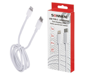 Кабель USB Type-C-Lightning с поддержкой быстрой зарядки, 1м, SONNEN, медный 513612