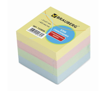 Блок клей. 51*51, мм 400л., 4 цвета, 122858 BRAUBERG