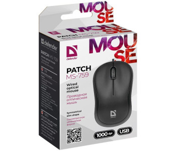 Мышь Defender Patch MS-759, USB, черный, 2btn+Roll  52759