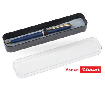 Ручка шариковая Luxor "Venus" синяя, 0,7мм, корпус синий/золото, кнопочный механизм, 1647