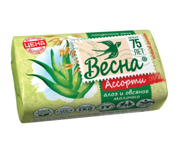 Мыло туалетное Весна "Алоэ и овсяное молочко", бумажная обертка, 90г 6089