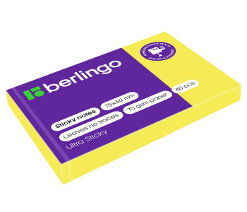 Блок клей. 50*75мм, 80л, желтый неон .Berlingo Ultra Sticky LSn_39410