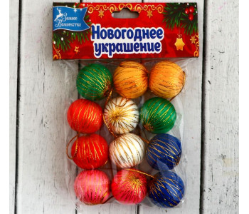 Ёлочные игрушки, шары "Золотая нить", пластик d-3 см, набор 12 шт, МИКС 700978