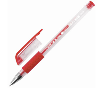 Ручка гелевая 0,5мм грипп  красная  STAFF EVERYDAY GP-193,  141824
