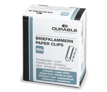 Скрепки канц 26 мм, 100шт омедненные, DURABLE 1204-24