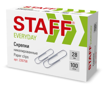 Скрепки канц 28 мм, никел 100 шт.  226758 STAFF EVERYDAY