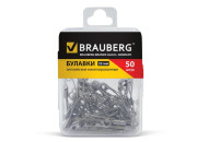 Булавка офисная английская BRAUBERG 32 мм никель, 50 шт., в пласт. коробке , 223970