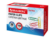 Скрепки канц 28мм, цветные 100шт., EXTRA  271313 BRAUBERG