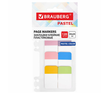 Закладки пастельные BRAUBERG PASTEL, пластик, 45х25 мм, 6 цветов х 20 листов, 115580