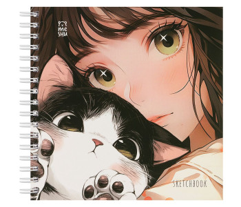 Скетчбук 60л., 150*150 MESHU "Сat girl", на гребне, soft-touch, 120г/м2 MS_64034