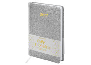 Ежедневник датир. 2027г. А5 138x213мм BRAUBERG Sparkle, под кожу, блестки, серебристый, 117967