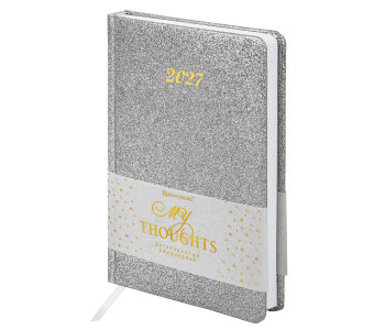 Ежедневник датир. 2027г. А5 138x213мм BRAUBERG Sparkle, под кожу, блестки, серебристый, 117967