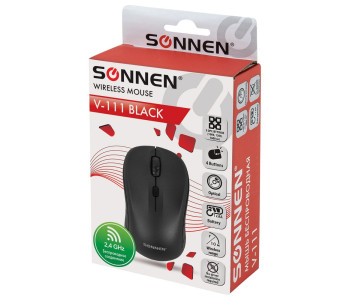 Мышь беспроводная SONNEN  V111, USB, 800/1200/1600 dpi, 4 кнопки, оптическая, черная,513518
