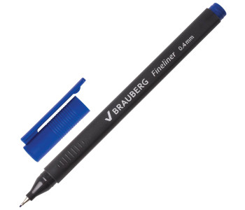 Ручка капиллярная BRAUBERG Carbon, СИНЯЯ, металлический наконечник, трехгранная,0,4мм,141522