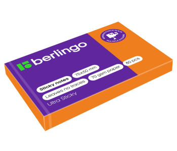 Блок клей. 50*75мм, 80л, неон оранж .Berlingo Ultra Sticky LSn_39414
