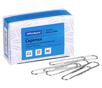 Скрепки канц 50 мм, 50 шт.никель гофр  CN50_34080 Спейс