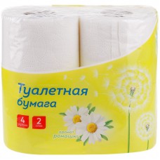 Бумага туалетная OfficeClean 2-слойная, 4шт., тиснение, белая, ромашка 300440