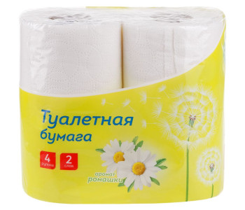 Бумага туалетная OfficeClean 2-слойная, 4шт., тиснение, белая, ромашка 300440