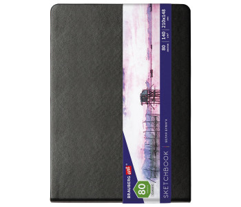 Скетчбук, белая бумага 140г/м 210х148мм, 80л, КОЖЗАМ, резинка, BRAUBERG ART CLASSIC, черный, 113182 Скетчбук, белая бумага 140г/м 210х148мм, 80л, КОЖЗАМ, резинка, BRAUBERG ART CLASSIC, черный, 113182