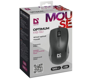 Мышь проводная DEFENDER Optimum MB-160, USB, 2 кнопки + 1 колесо-кнопка, оптическая, черная, 52160