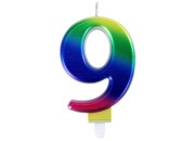 Свеча-цифра для торта "9" "Радужная", 9 см, ЗОЛОТАЯ СКАЗКА, с держателем, в блистере, 591442