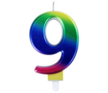 Свеча-цифра для торта "9" "Радужная", 9 см, ЗОЛОТАЯ СКАЗКА, с держателем, в блистере, 591442