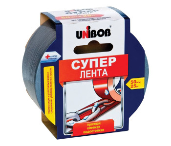 Клейкая СУПЕР-лента армированная Unibob, 50мм*25м, серая, инд.упаковка 44265