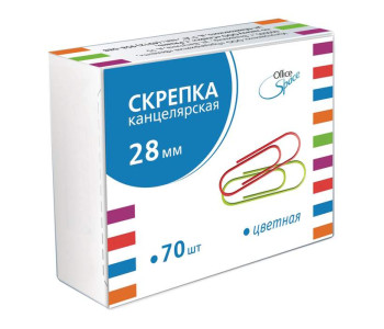 Скрепки канц 28 мм, цветн 70 шт.  CV28_2258/162157 Спейс