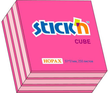 Блок клей. 51*51, 250л., розовый / малиновый ( неон+пастель), STICK'N, HOPAX.  -21338