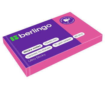 Блок клей. 50*75мм, 80л, неон розов .Berlingo Ultra Sticky LSn_39413