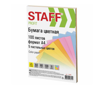 Бумага для ксер. А4 100л 80г/м пастель.асс.5цв. STAFF Profit, 110889