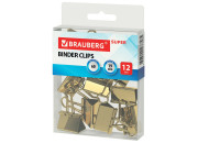 Зажим для бумаг 19мм BRAUBERG EXTRA,12шт, золотистые, европодвес, 229586