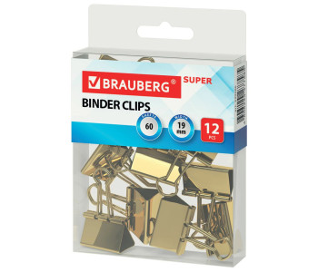 Зажим для бумаг 19мм BRAUBERG EXTRA,12шт, золотистые, европодвес, 229586