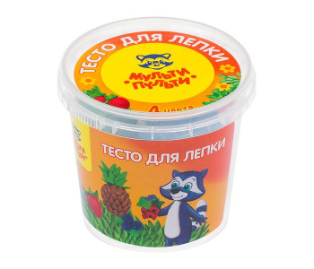 Тесто для лепки 4 цвета*60гр, "Енот на каникулах", пластиковый стакан ТЛ_12206