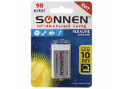 Батарейка SONNEN Alkaline, Крона (6LR61, 6LF22, 1604A), алкалиновая, 1 шт., блистер, 451092