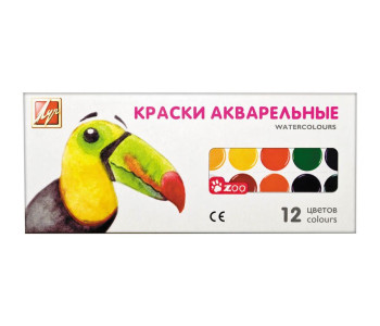 Краска аквар. 12цв "ZOO" картон 19С 1247-08 Луч