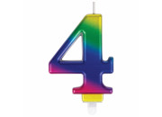 Свеча-цифра для торта "4" "Радужная", 9 см, ЗОЛОТАЯ СКАЗКА, с держателем, в блистере, 591437
